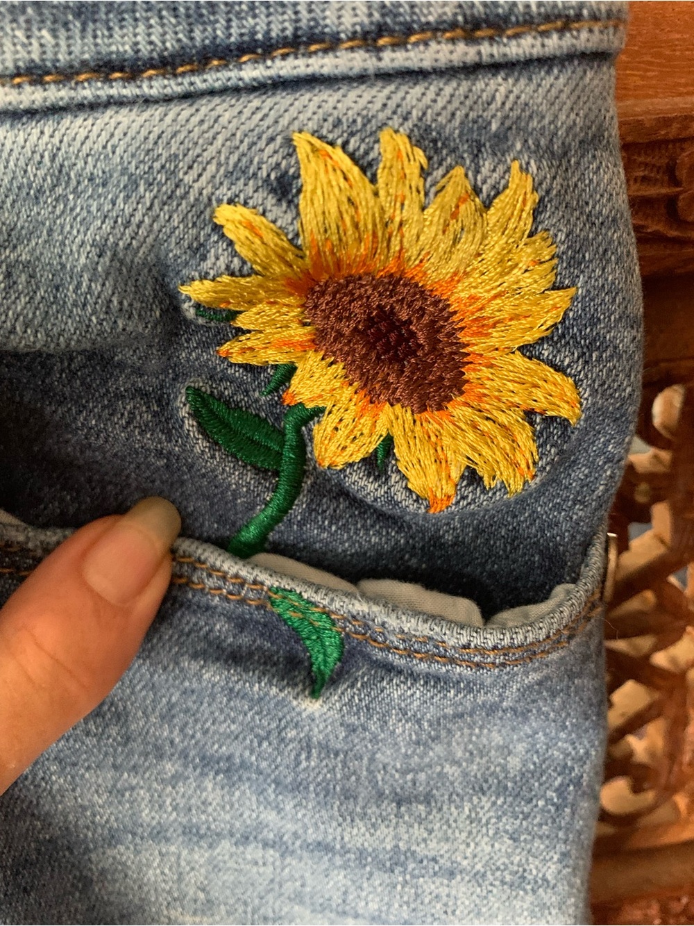 Judy Blue Light Blue Jeans with Sunflower Embroidery